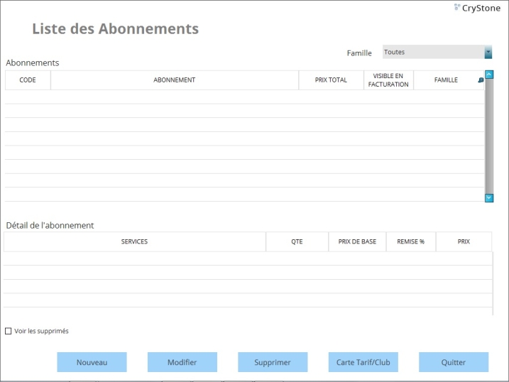 La liste des abonnements