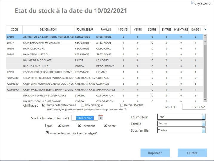 Stock à une date