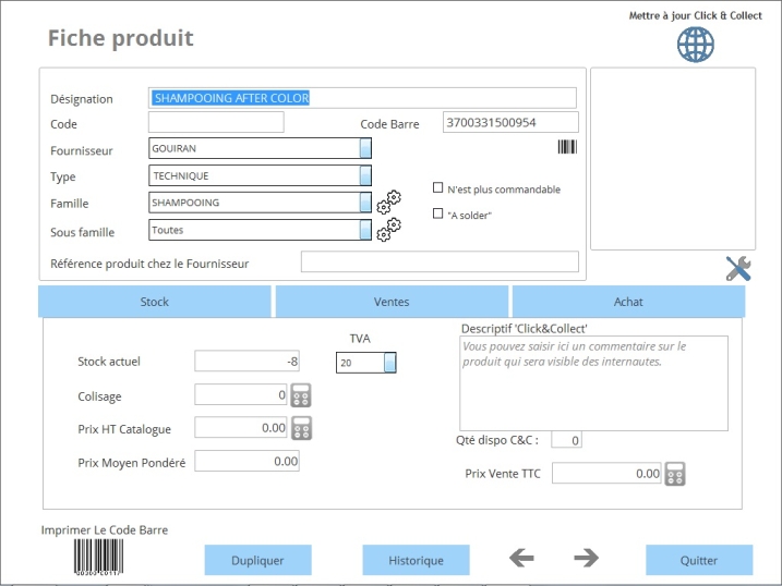 La fiche produit