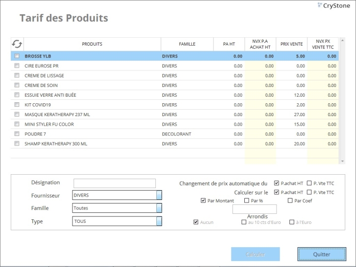 Tarif des produits