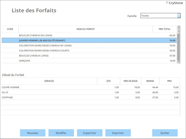 La liste des forfaits