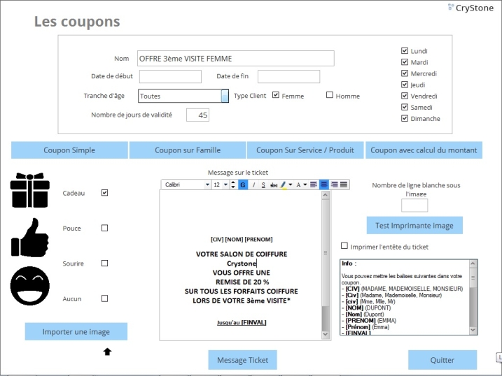 Message du coupon Message du coupon