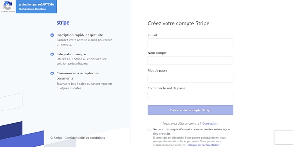 Création d'un compte Stripe