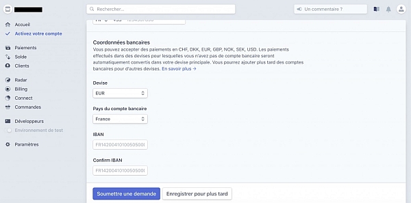 Activation d'un compte Stripe